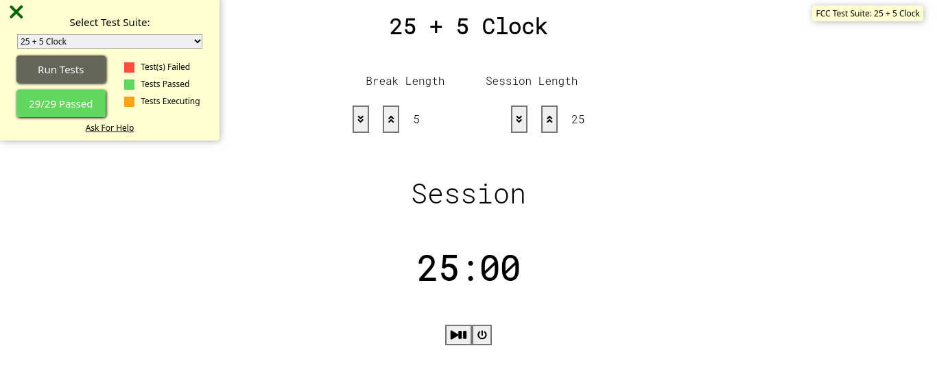 This is a screenshot of the 25 + 5 Clock project.