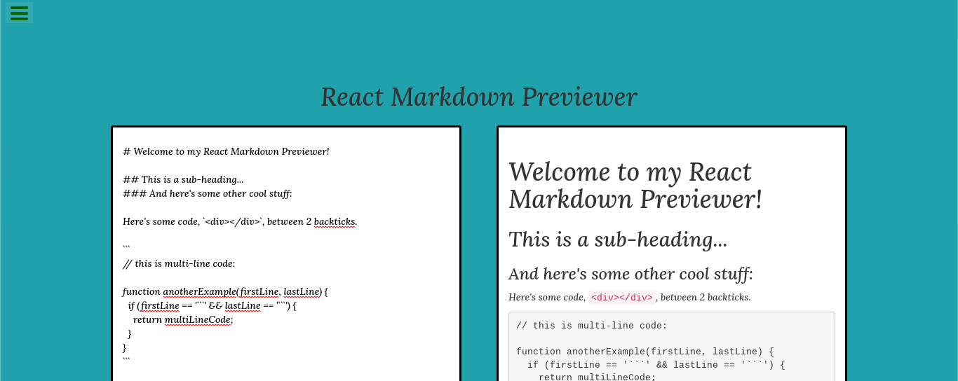 This is a screenshot of the markdown previewer project.