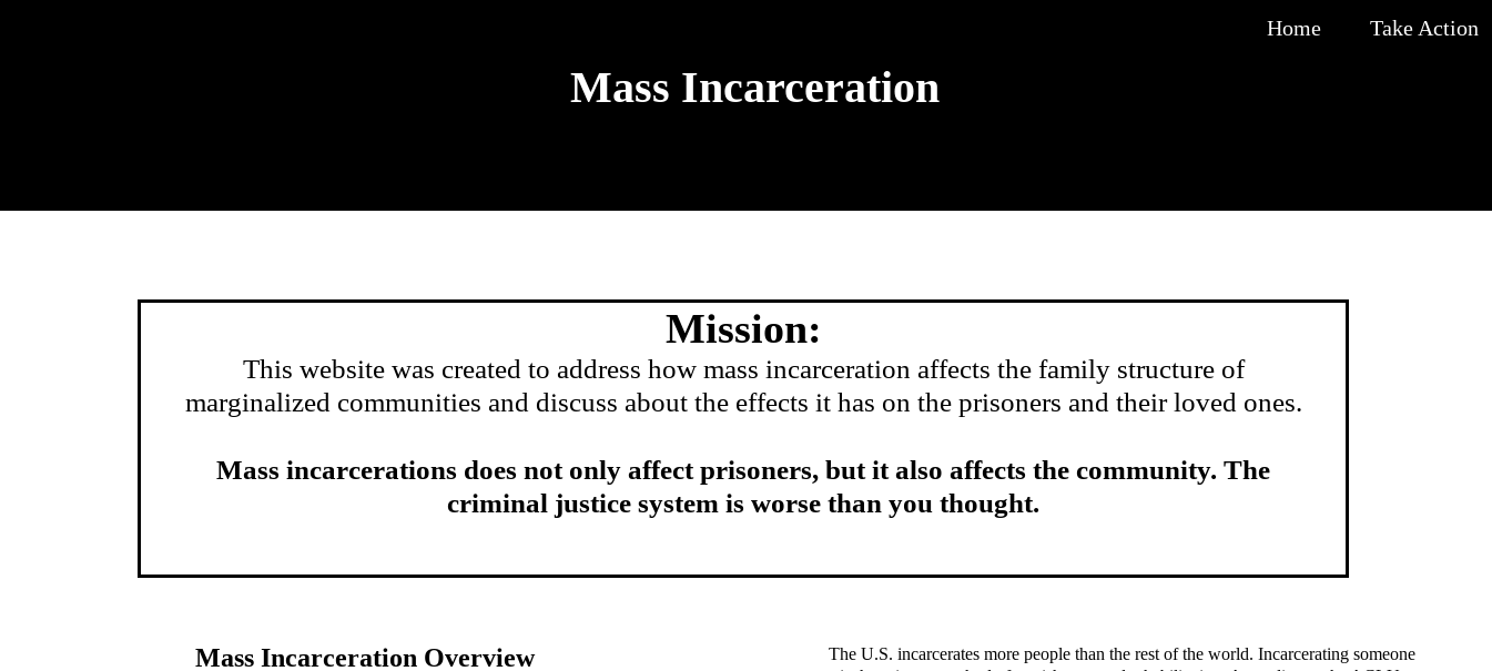 This is a screenshot of the mass incarceration activist website.