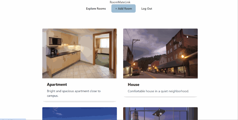 This is a screenshot of the RoomMateLink project that helps college students find housing.